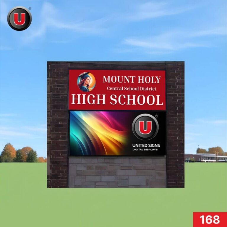 P8 (8mm) 4’h x 8’w LED Digital School Sign 168 – Brick Design – WiFi-Enabled