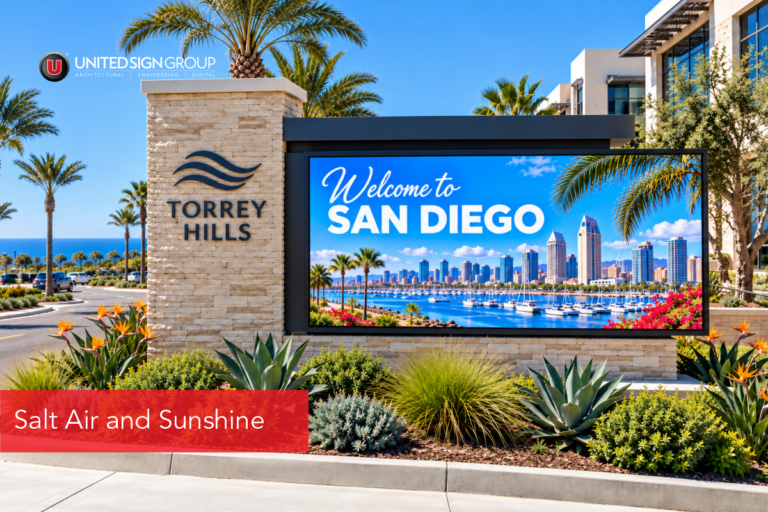 Outdoor LED signage San Diego on a coastal commercial building